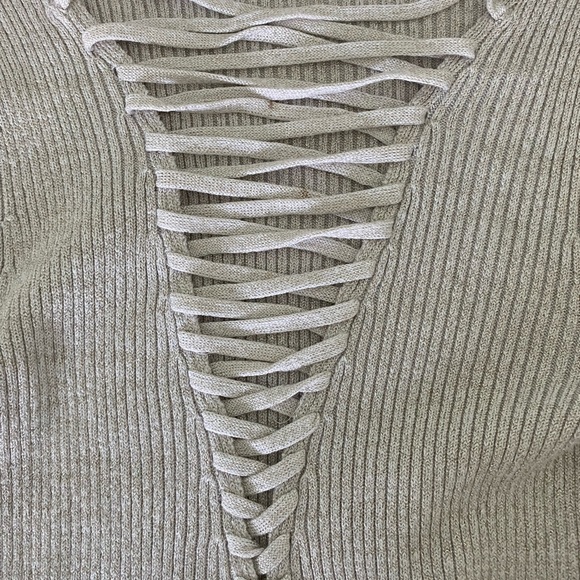 BEBE Sheri lace up Metallic cropped sweater Large - Picture 7 of 13